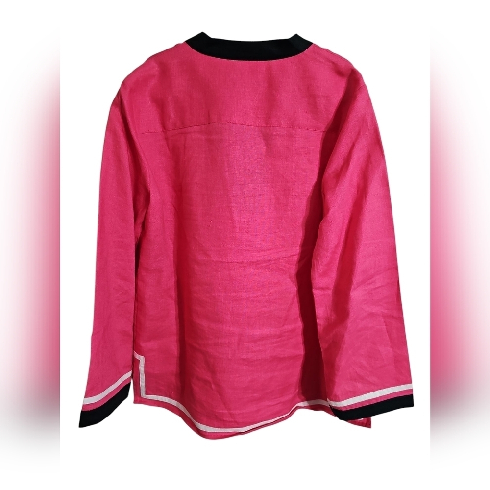 Talbots Women Petite Small Tunic Pink Black White Linen Coastal Preppy Resort - Picture 3 of 7